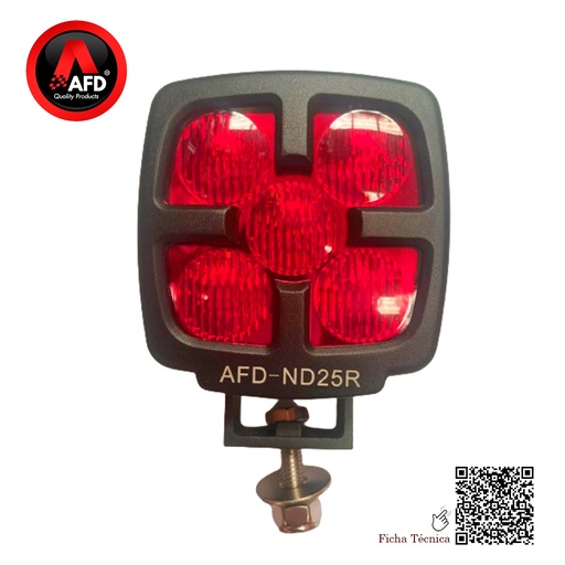 [AFD-ND25R] FARO LED TRABAJO 9-80V DC CREE 5 LED 5W -25W = 2200LM IP68 LUZ  ROJO CONT. DT AFD-ND25R